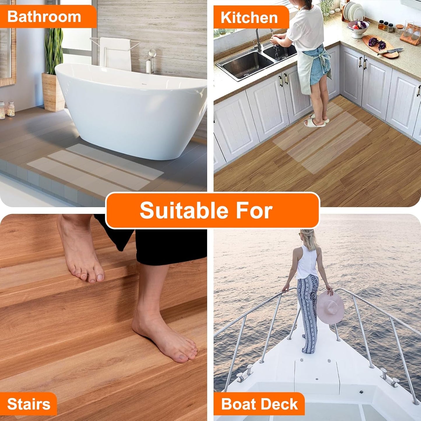 16 Pack Non-Slip Stair Treads, 4" x 42" Anti Slip Resistant Stairs Tread Grip Tape - Clear