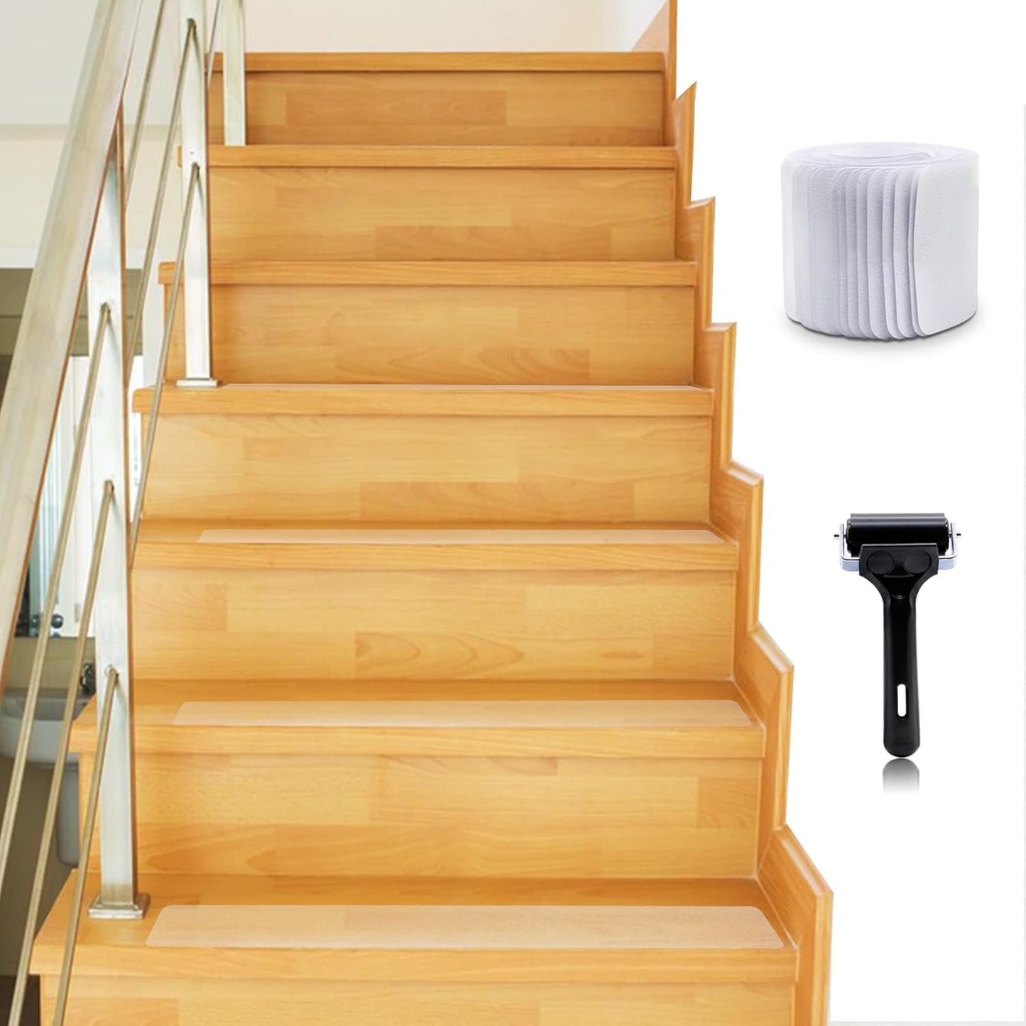16 Pack Non-Slip Stair Treads, 4" x 42" Anti Slip Resistant Stairs Tread Grip Tape - Clear
