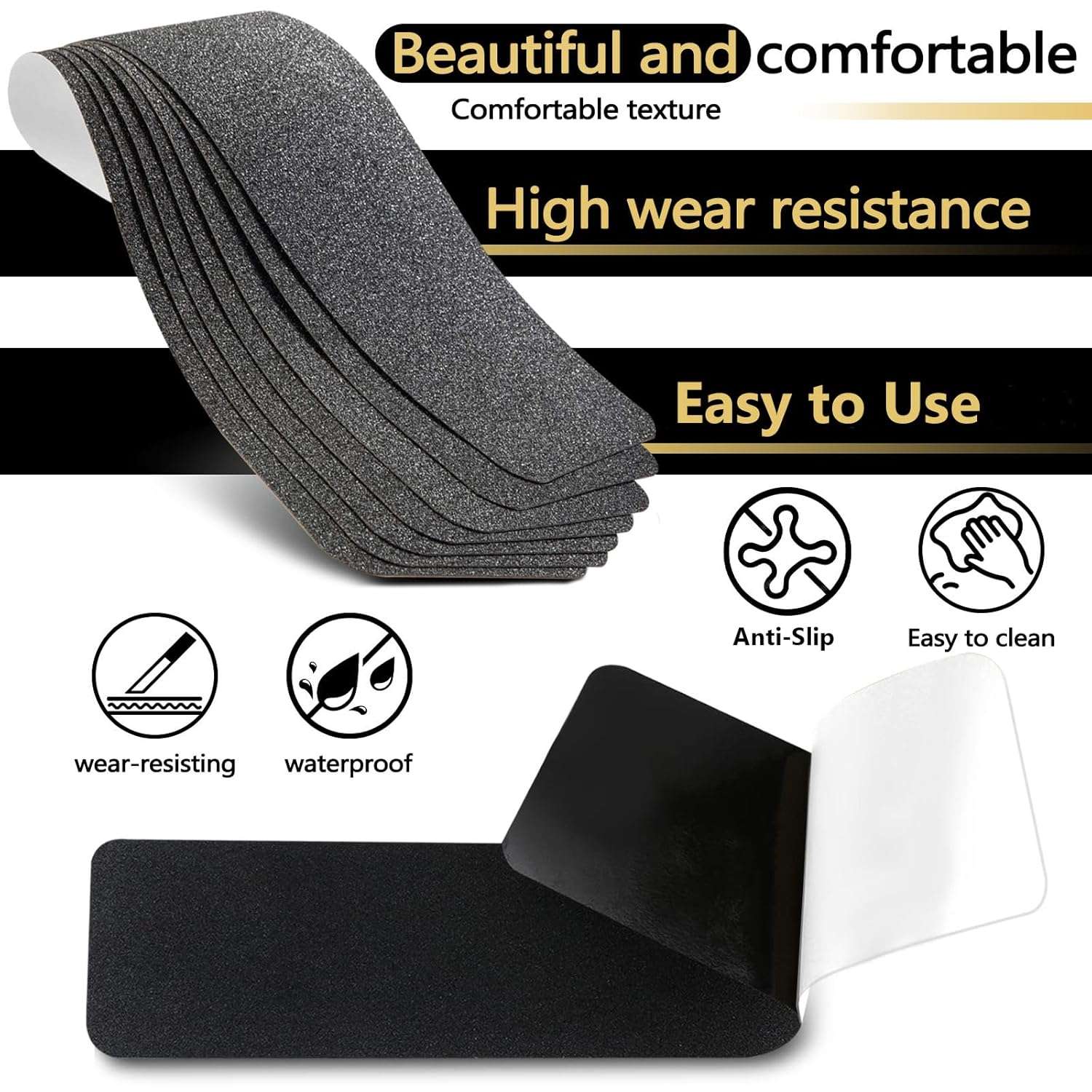 16 Pack Non-Slip Stair Treads, 4" x 42" Anti Slip Resistant Stairs Tread Grip Tape - Black