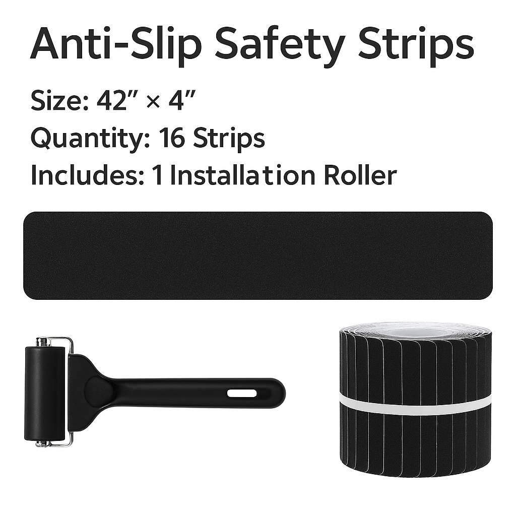 16 Pack Non-Slip Stair Treads, 4" x 42" Anti Slip Resistant Stairs Tread Grip Tape - Black