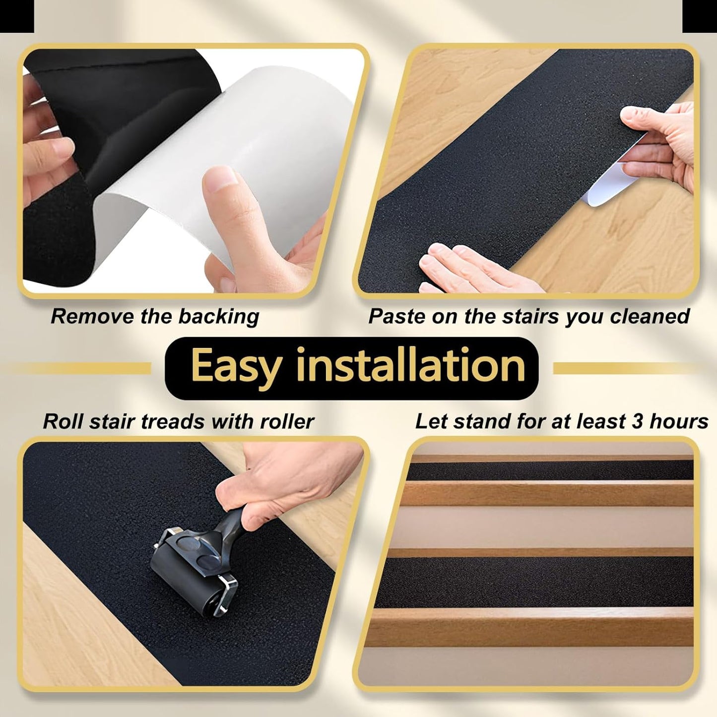 16 Pack Non-Slip Stair Treads, 4" x 42" Anti Slip Resistant Stairs Tread Grip Tape - Black